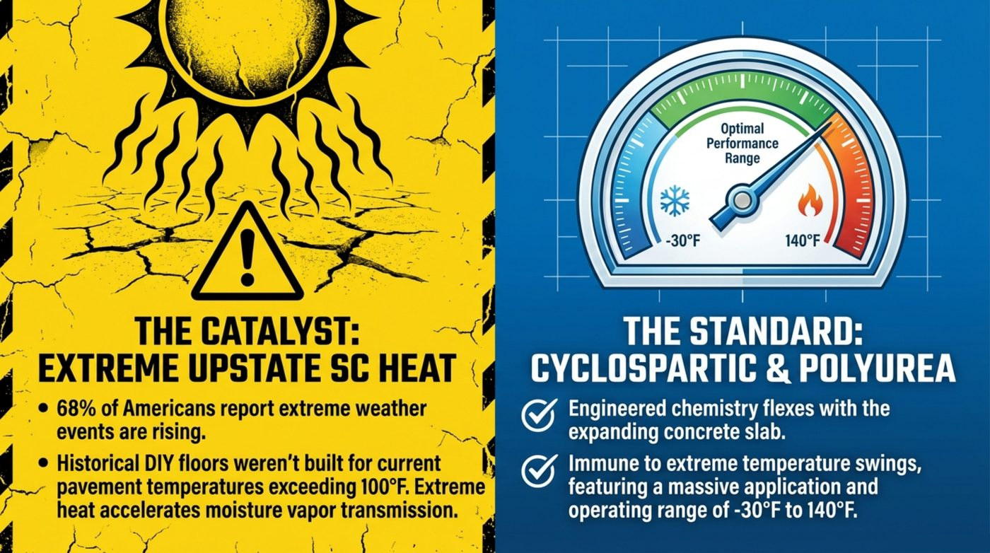 Why a floor coating has to survive -30°F to 140°F in North Texas