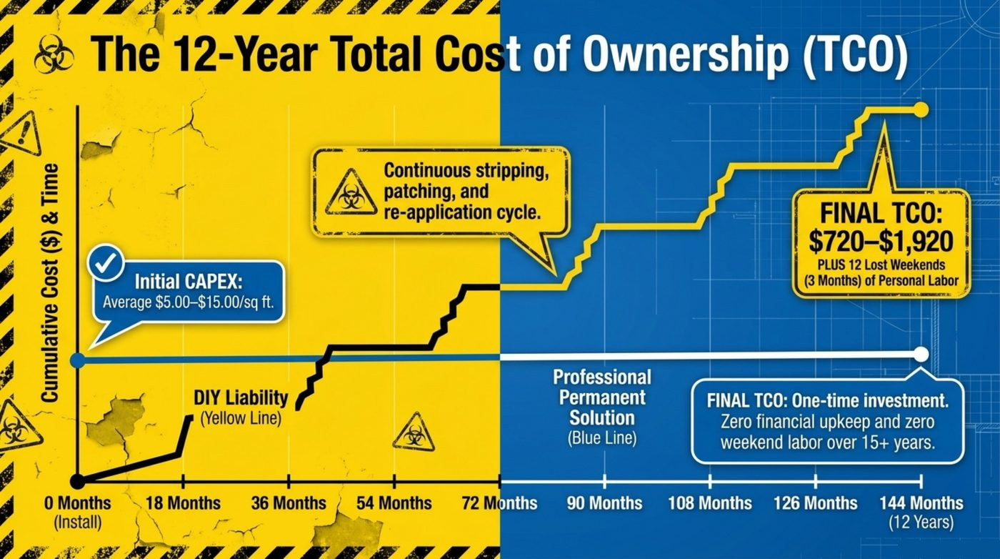 The 12-year total cost of ownership of a garage floor
