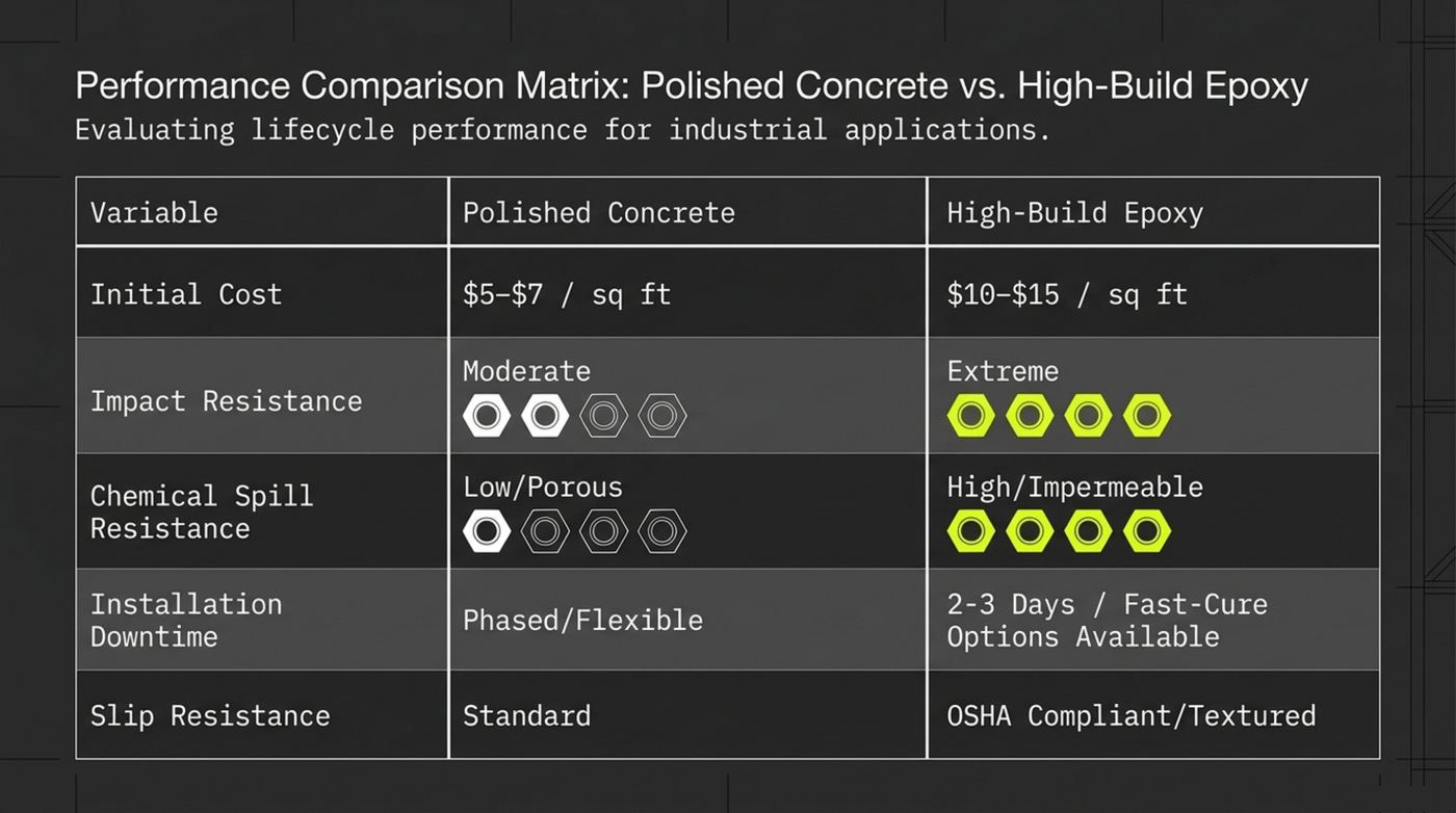 Industrial flooring: polished concrete vs high-build epoxy