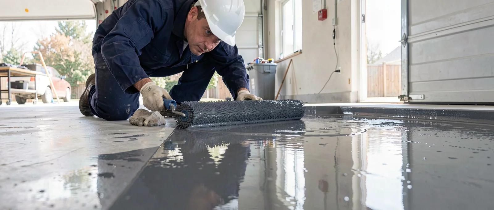 Epoxy flooring contractor on a job site in Grand Prairie, TX